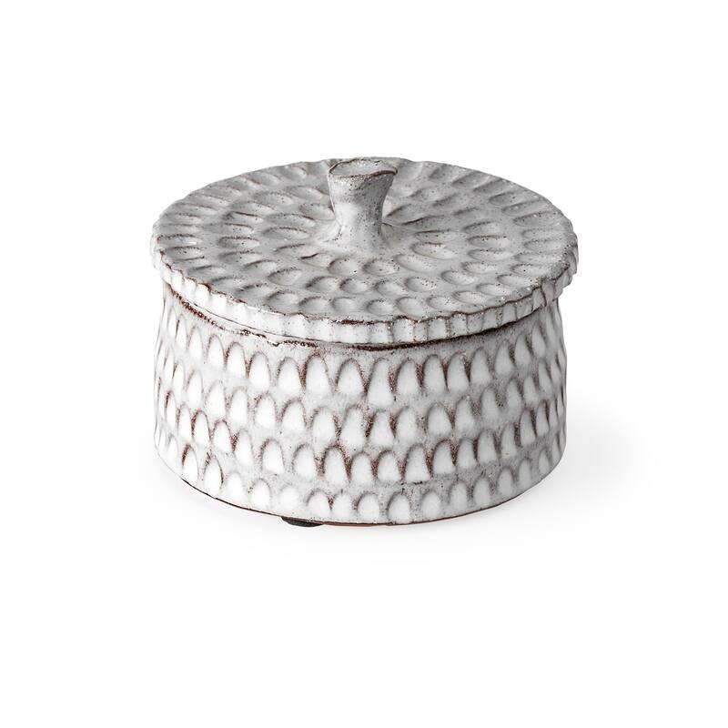 Azul (Small) 5L x 5W Gray Ceramic Detailed Decorative Box - 4.9L x 4.9W x 4.1H - Grey