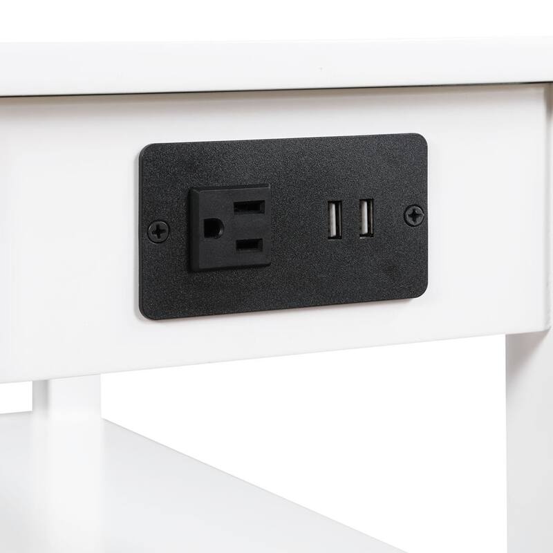 Convenience Concepts American Heritage 1 Drawer Chairside End Table with Charging Station and Shelves