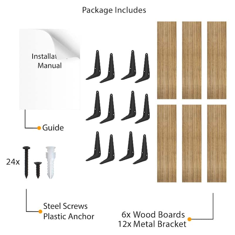 Wallniture Arras 17"x4.5" Wood Floating Shelf, Burned Finish, Set of 6