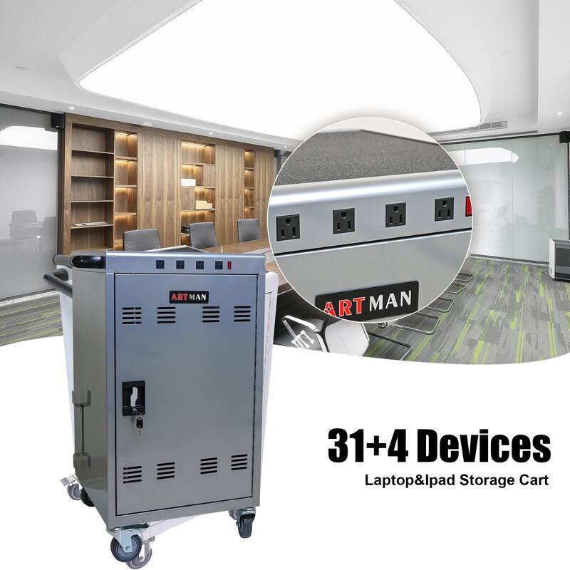 Mobile Charging Cart and Cabinet for Tablets Laptops 35-Device