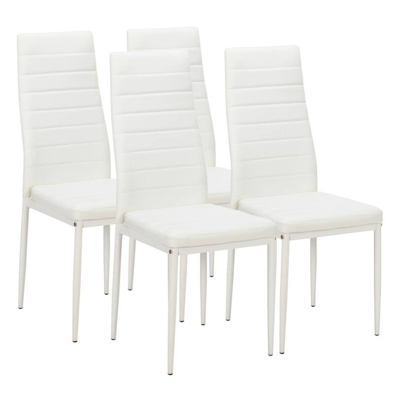 Stripping Texture High Backrest Dining Chairs Set of 4 - White