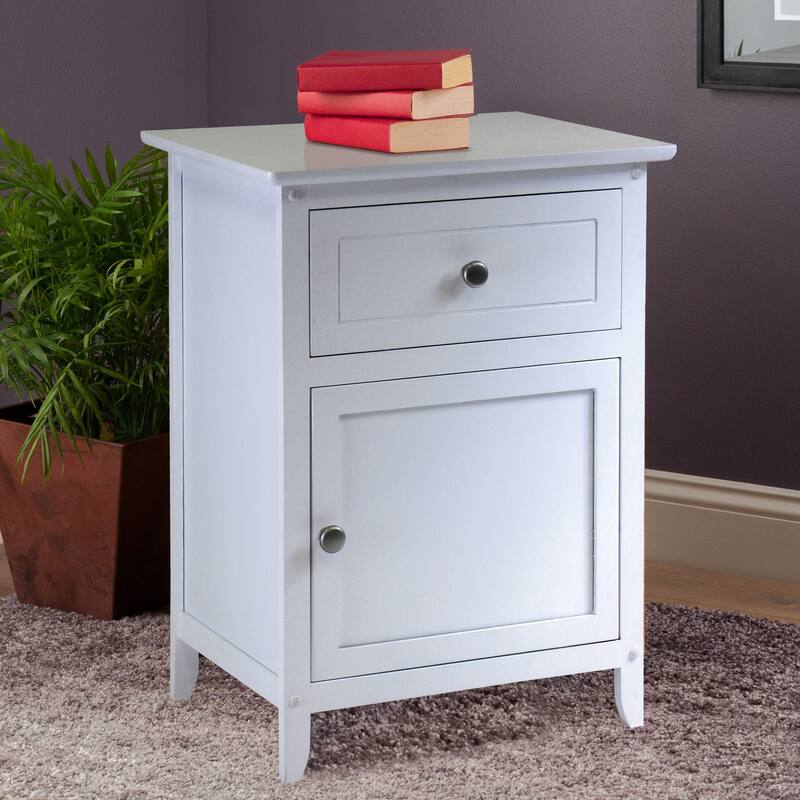 Wooden Nightstand with Drawer - 25" - White