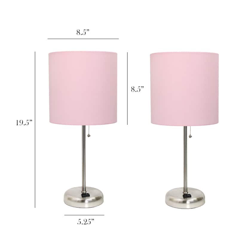 Simple Designs 19.5" 2 Pack Table Desk Lamp Set with Charging Outlet - 19.50
