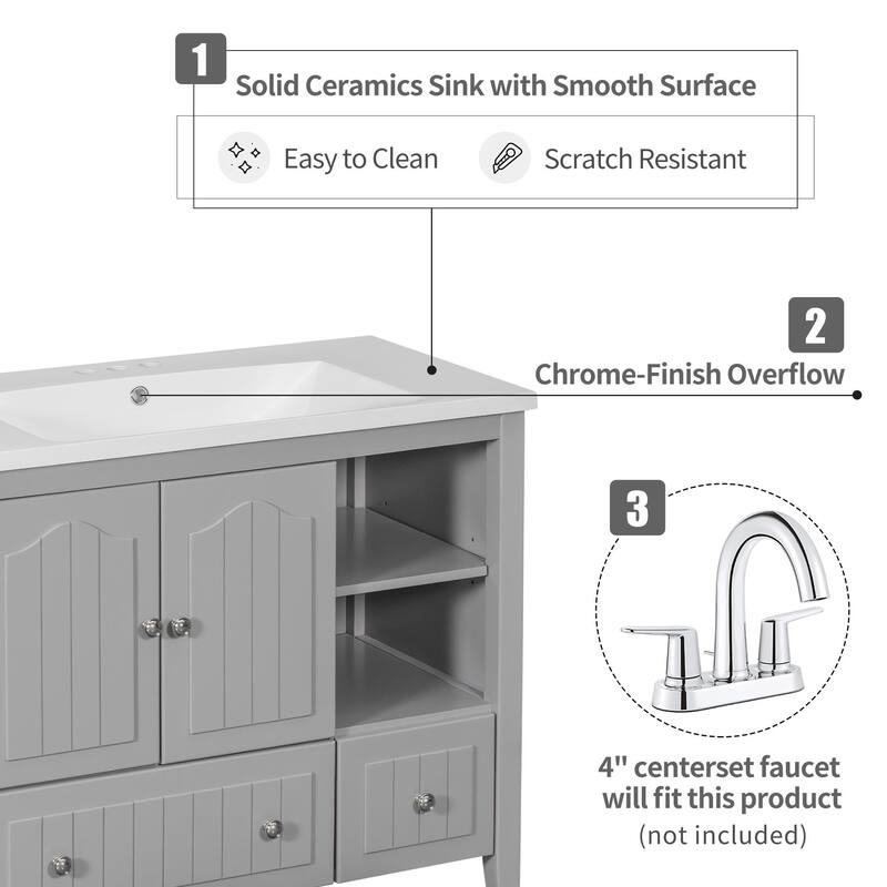 Multiple Bathroom Vanity with Ceramic Basin Freestanding Bed