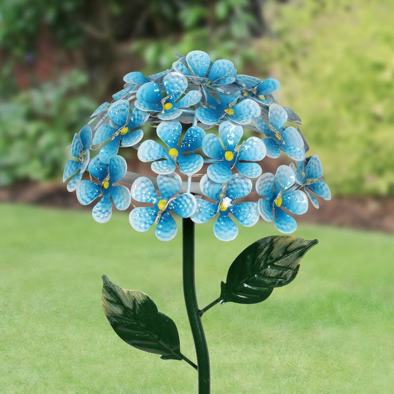 Exhart Solar Metal Hydrangea Garden Stake with Twenty Six LED lights, 7 by 21 Inches