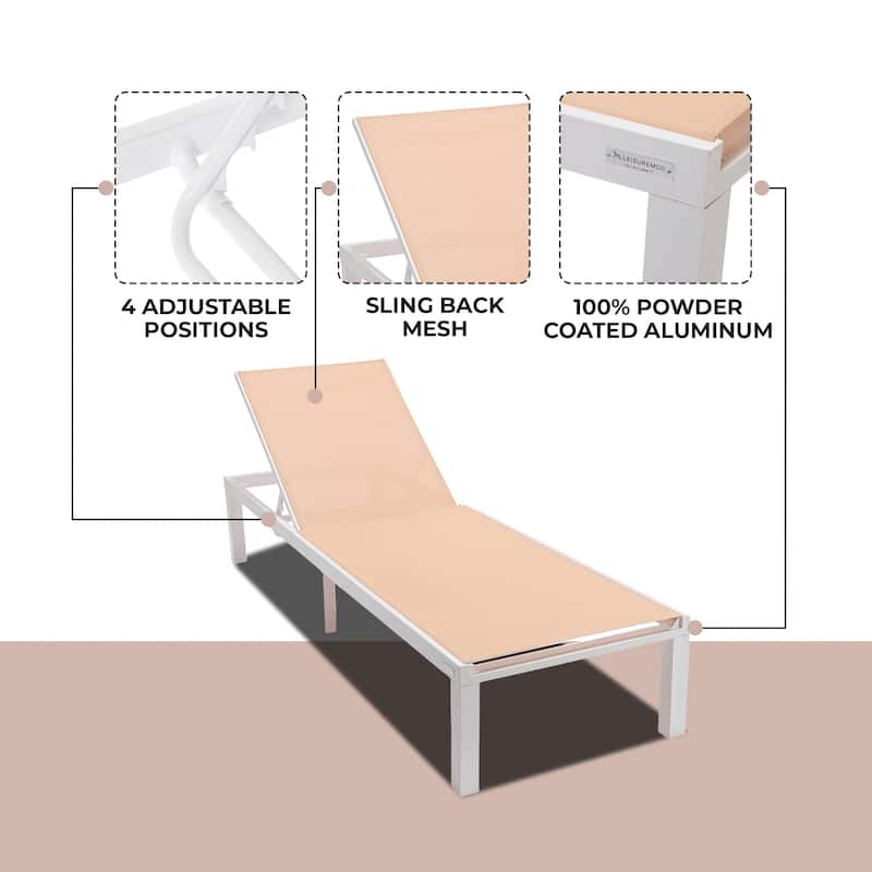 Aluminum Beach Pool Sun Lounge Chair Sling Mesh Fabric Reclining Stackable Lounger Chair (Set of 2)