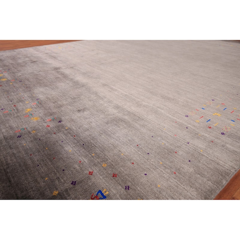 Earth Tone Tribal Gabbeh Indian Area Rug Silk Carpet - 8'0" X 9'10"