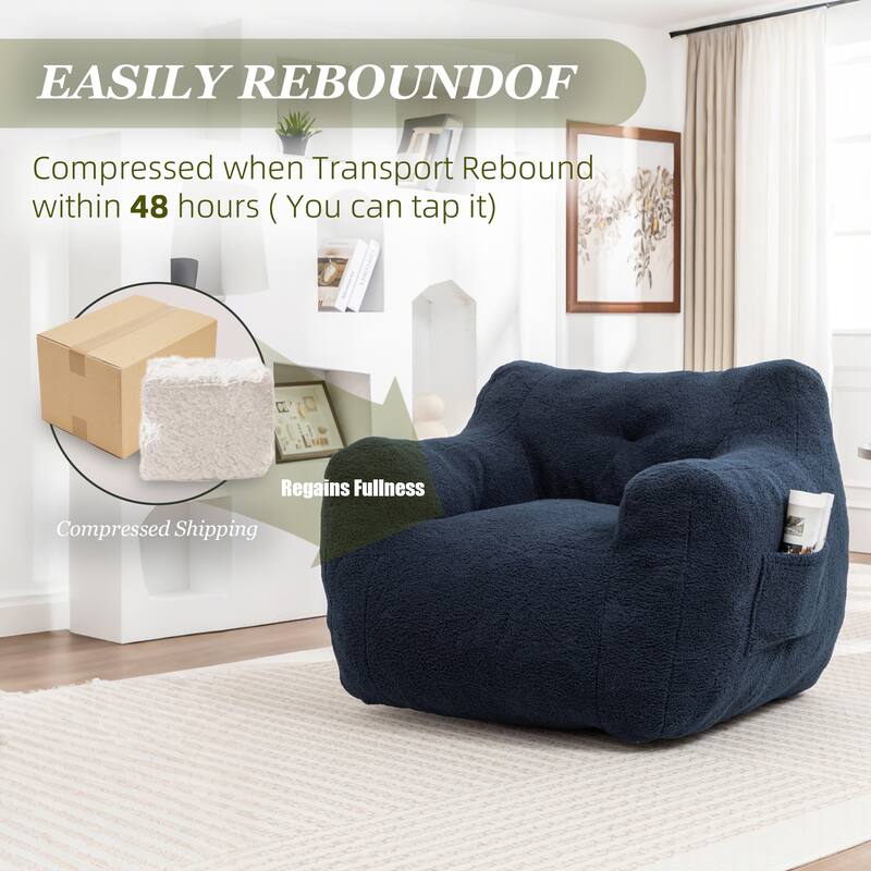 HOMEFUN Teddy Fabric Upholstered High-Density Foam Bean Bag Sofa Chair with Armrests