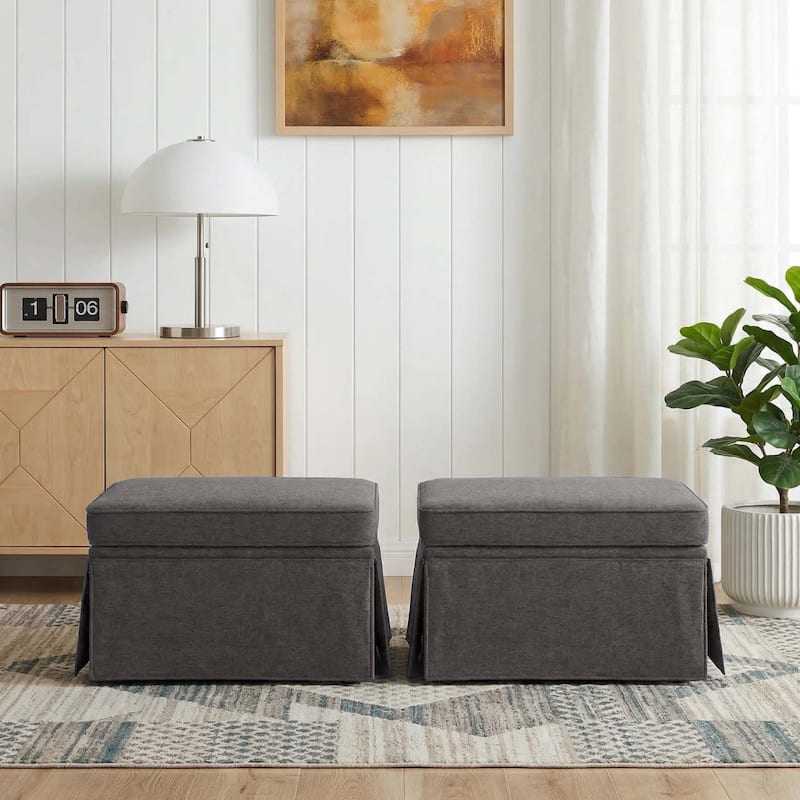 2 Set Rectangle Chenille Upholstered Storage Ottoman