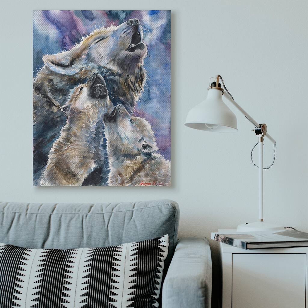 Stupell Wolf Pack Family Large Dog Animal Purple Watercolor Painting,16x20, Proudly Made in USA - Multi-Color