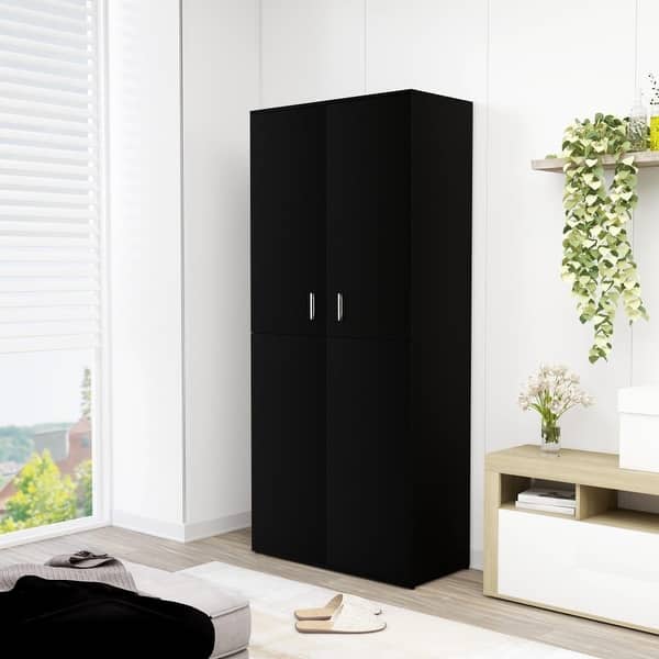 slide 1 of 9, Shoe Cabinet Black 31.5"x15.4"x70.1" Chipboard