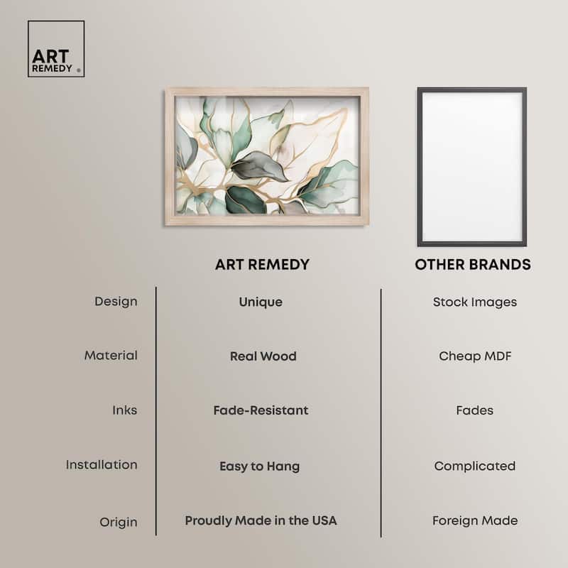 Golden Veined Leaves II Shadowbox by Art Remedy