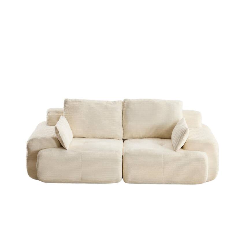 Modular Sectional 2-Seater Cloud Couch, Corduroy Upholstered Boneless Sofa, Compressed Sofa with Cushion & Throw Pillows