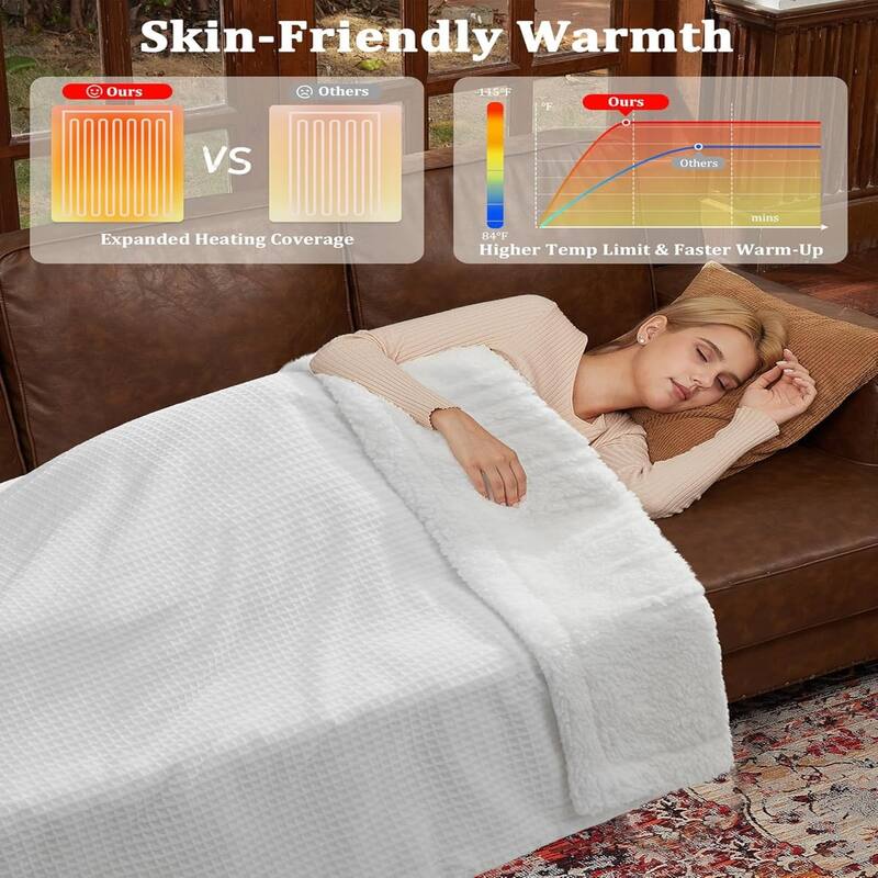 Waffle Heated Blanket Electric Throw Purple