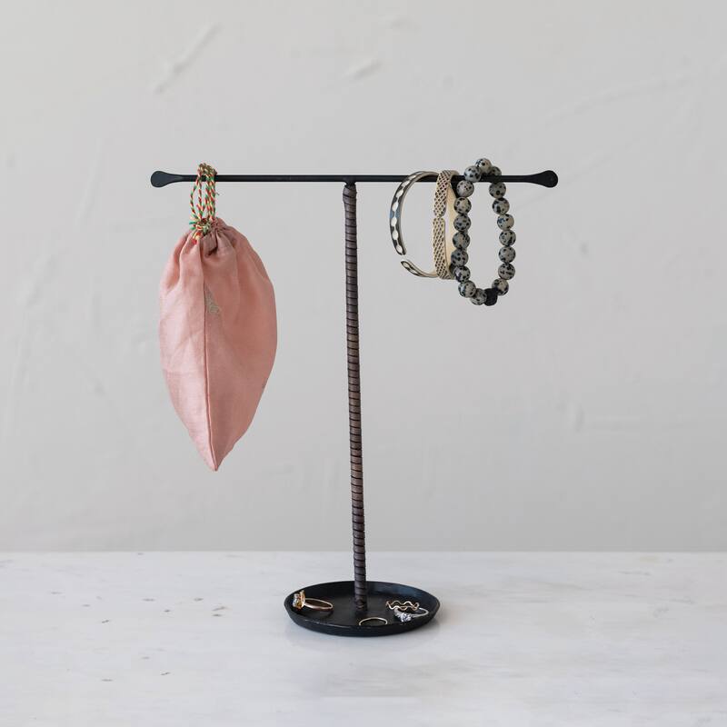 Metal and Leather Jewelry Stand - 9.0"L x 3.5"W x 10.5"H