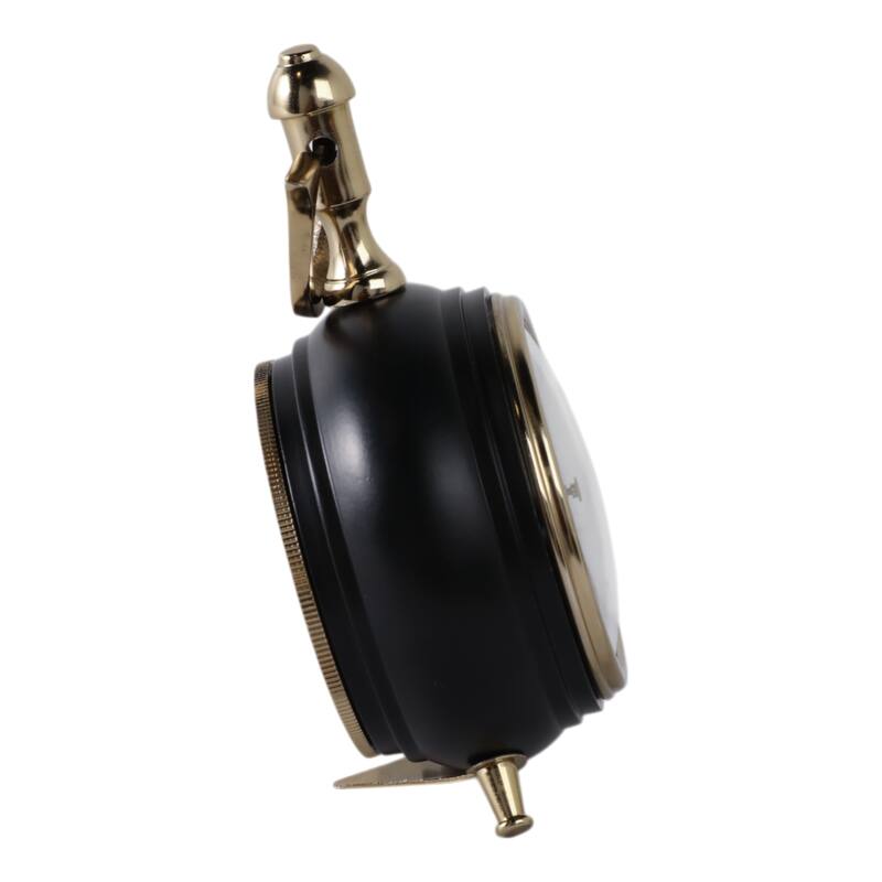 Metal Glass Desk Clock Roman Numeral Trumpet Top Round Body - 6" Ivory - 4" x 3" x 6"