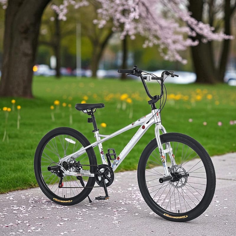 26 Inch Kids Freestyle Mountain Bike, Boys & Girls 12+, Shimano 7-Speed Steel Frame with Dual Disc Brakes