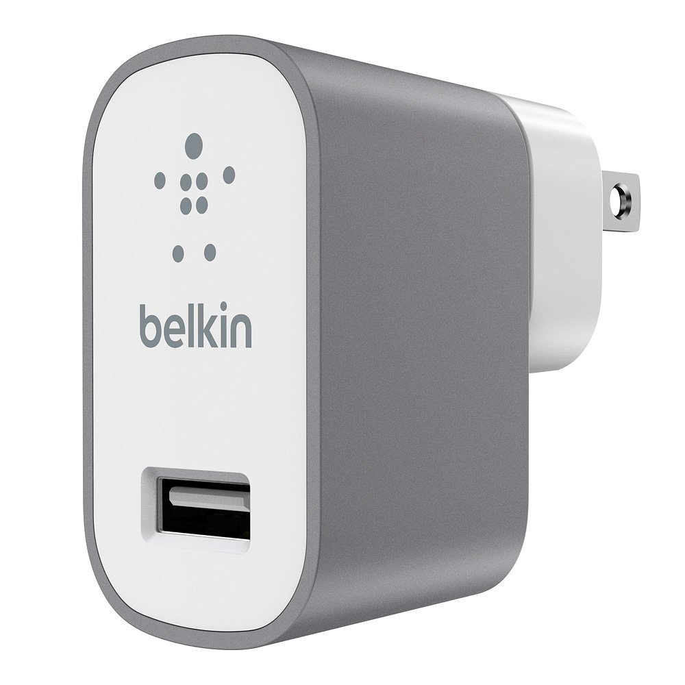 Belkin Boost Up Metallic USB Home and Wall Adapter (2.4 Amp 12 Watt) Gray Silver Belkin Boost Up Metallic USB Home and Wall Adapter (2.4 Amp 12 Watt) Gray Silver