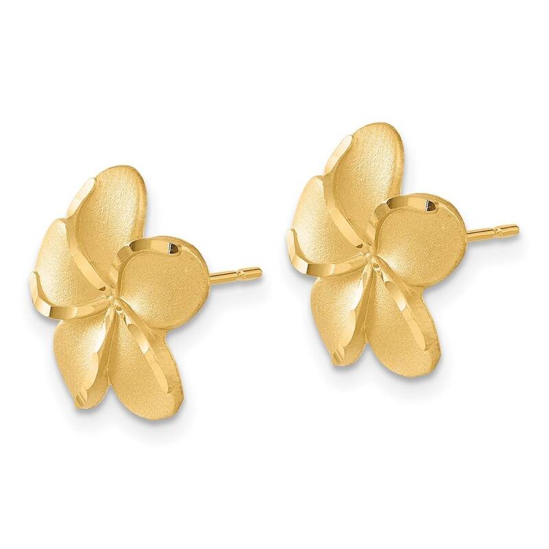 Curata 14k Yellow Gold satin Plumeria French Wire Earrings 18x14mm
