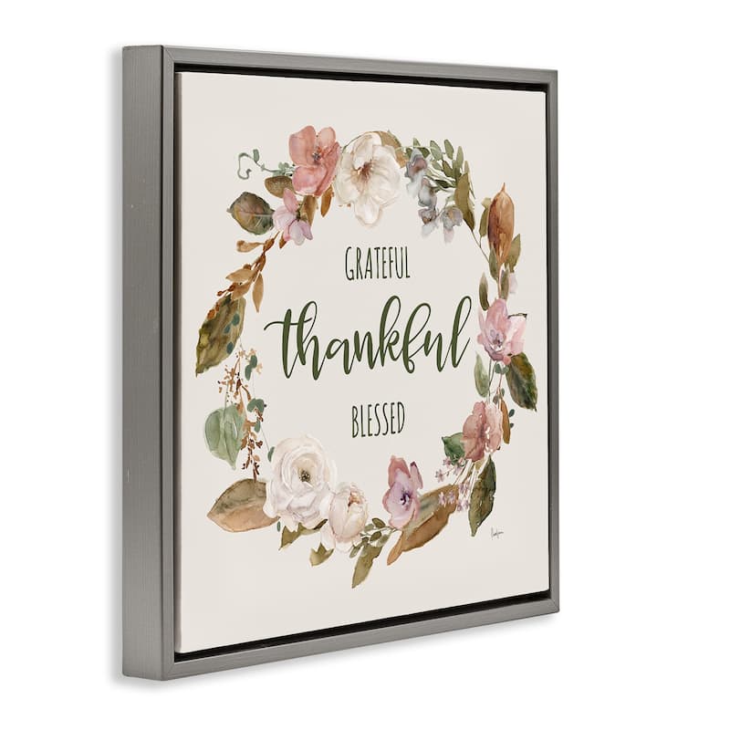 Stupell Elegant Gratitude Wreath Framed Floater Canvas Wall Art Design By Livi Finn