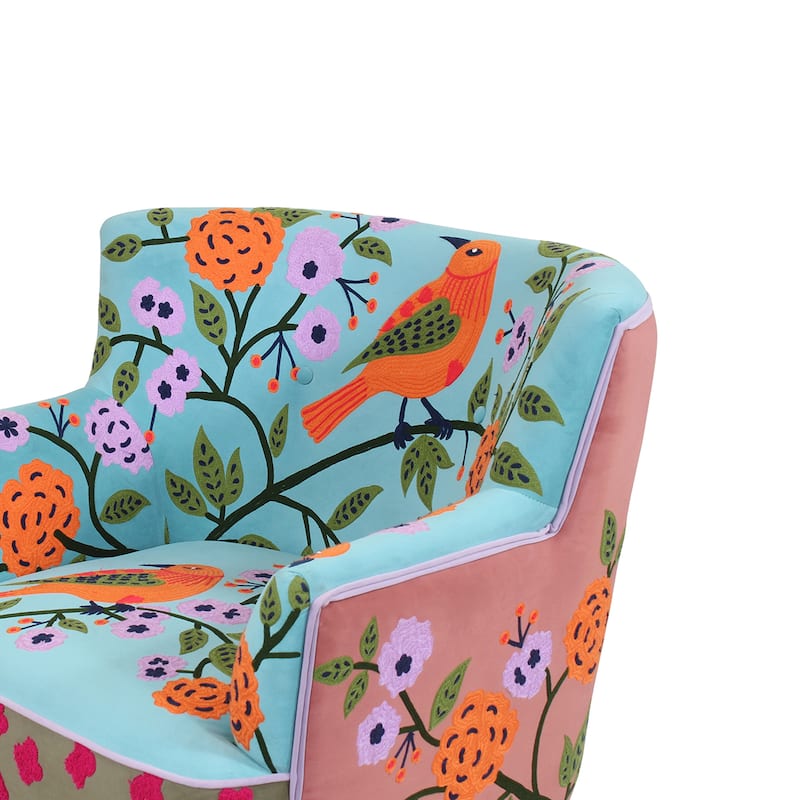 Nico Floral Embroidered Velvet Upholstered Accent Chair by Sevita