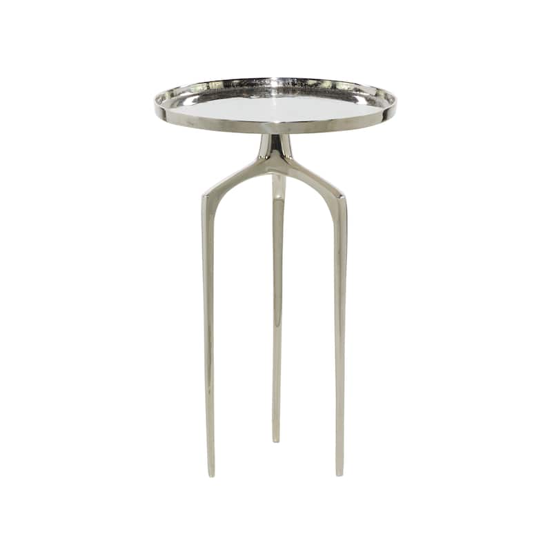 Silver Aluminum Metal Slim Tray Top Accent Table with Tripod Legs