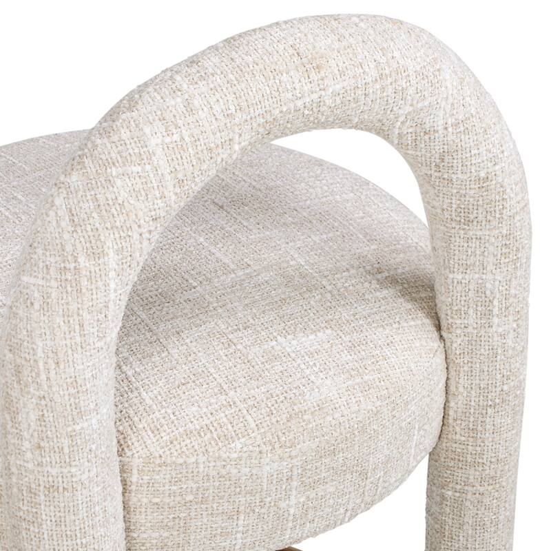 26.5" Round Arched Upholstered Counter Stool, Set Of 2, Travertine Beige Chenille