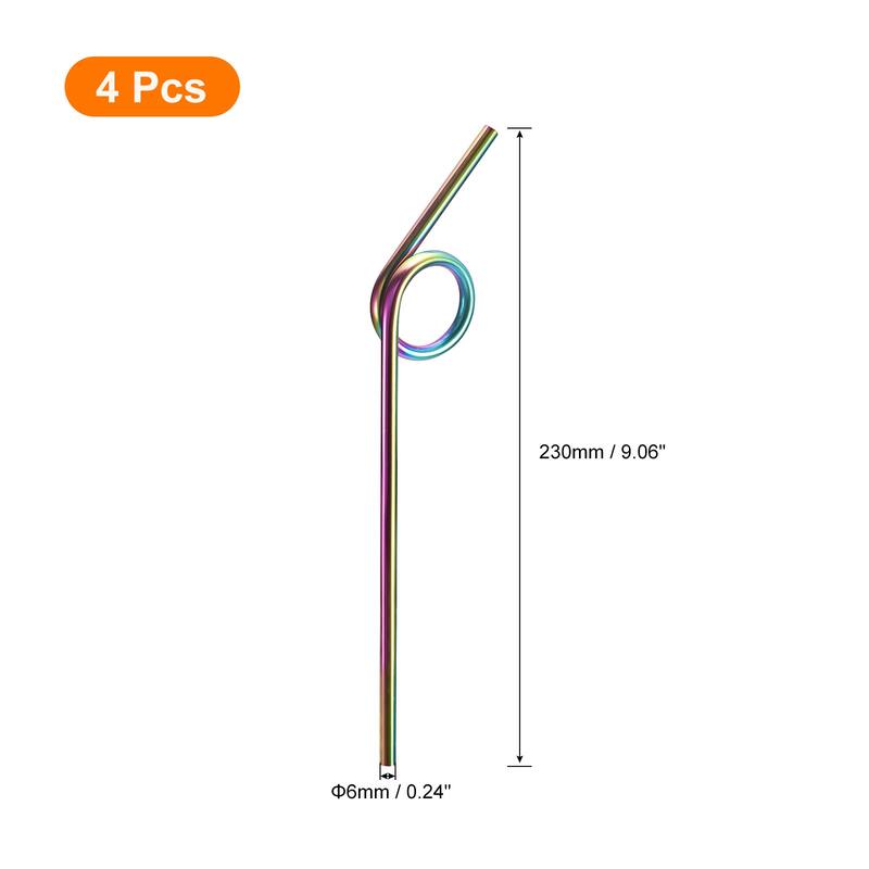 4Pcs 9.1" Curly Shape Stainless Steel Straws Reusable Metal Straw - Rainbow