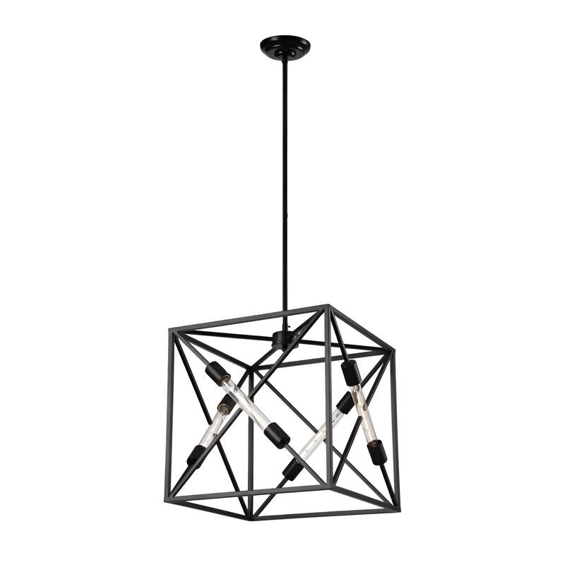 Futuristic Square Metal Cage Pendant Light, Sci-Fi Inspired Open Frame Ceiling Lamp