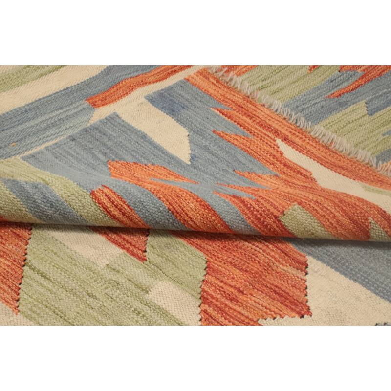 Hand Woven Oriental 100% Wool Carpet Southwestern Geometric Oranges & Rust Kilim Area Rug - 9' 9'' X 6' 6''
