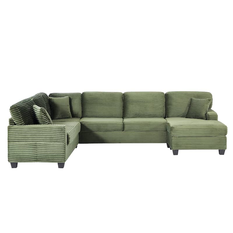 Roomfitters U-Shaped Upholstered Sectional Sofa with Movable Ottoman and Side Storage Pockets for Living Room