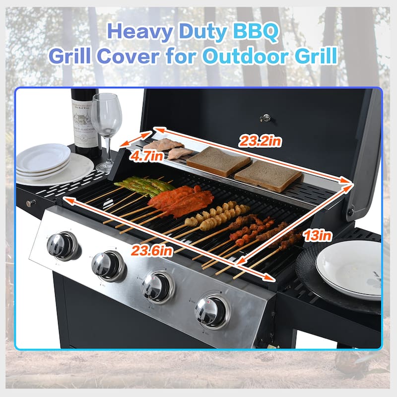Propane Gas Grill 4 Burner Barbecue Grill, Stainless Steel Grill with 2 Shelves Lid Wheels and Bottle, for Opener Patio Garden