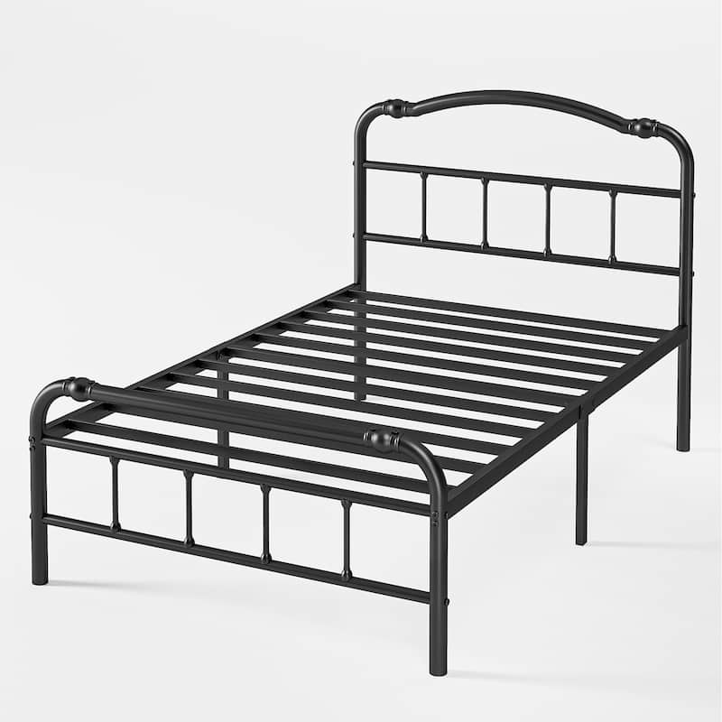 Heavy-Duty Anti-Wobble 14 Inch Bed Frame With Wavy Art Headboard, No Needed Box Spring