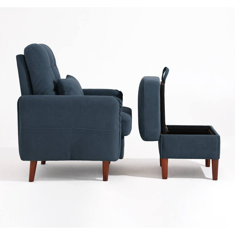 Adjustable Backrest Upholstered Accent Chair with Storage Ottoman Set