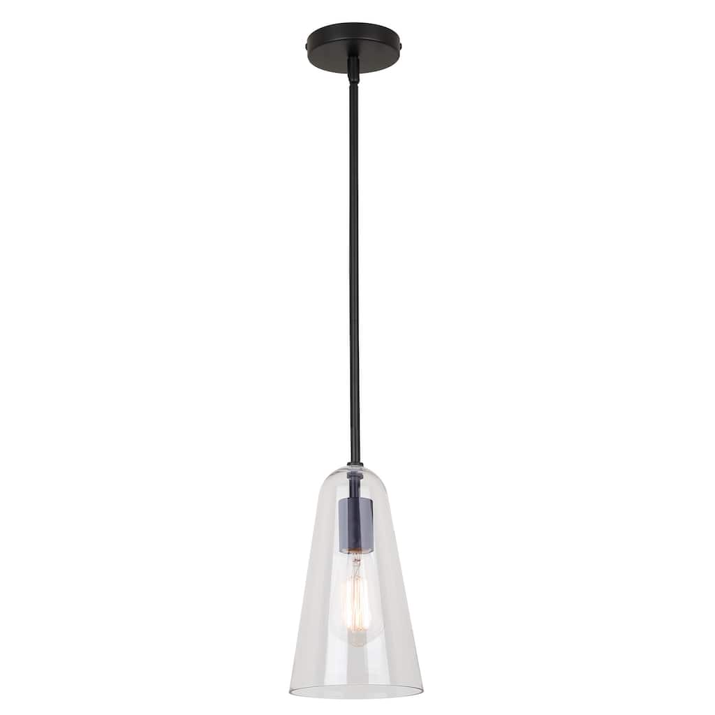 LUISA 60-Watt 1 Light Black Mid Century Modern Pendant with Clear Glass Shade