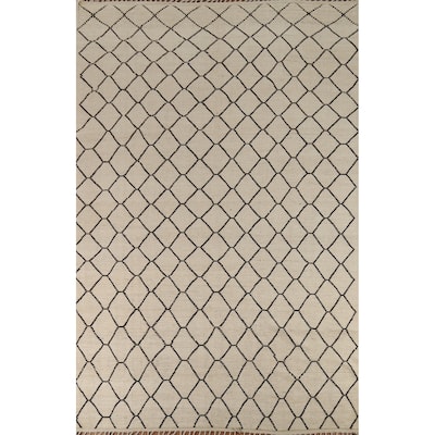 All-Over Trellis Moroccan Modern Area Rug Handmade Wool Carpet - 8'11"x 12'6"
