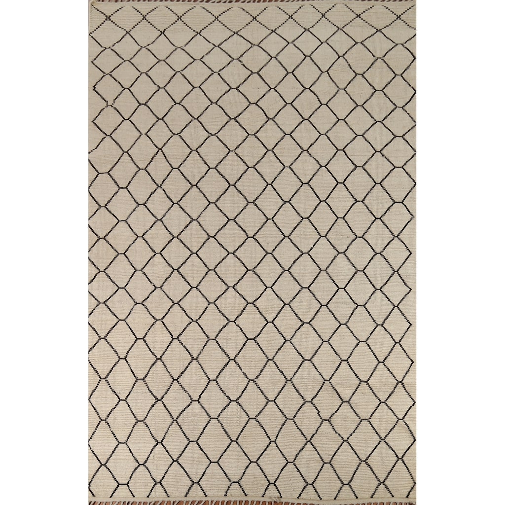 All-Over Trellis Moroccan Modern Area Rug Handmade Wool Carpet - 8'11"x 12'6"