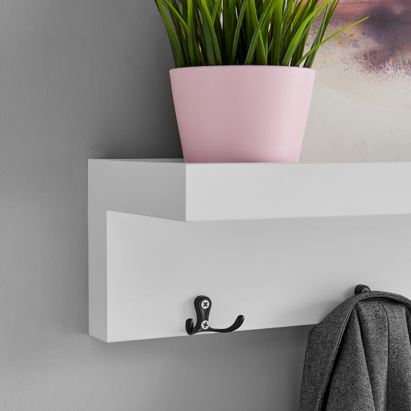 Danya B. Entryway Wall Coat Rack with Decorative Ledge Shelf and Hooks