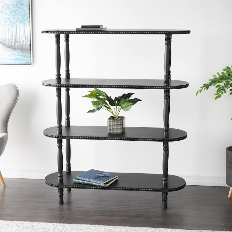 Wooden Oval 3 Shelf Shelving Unit with Turned Legs and Beaded Edges - Black - Roche River Decor
