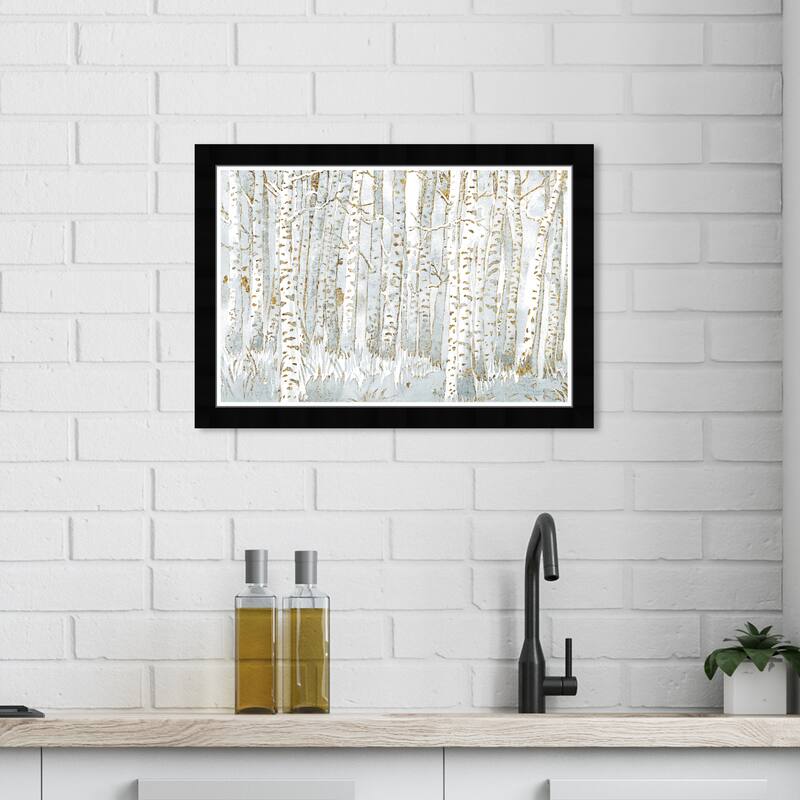 Wynwood Studio Prints Nature and Landscape Aspen Trees Day White and Metallic Gold Modern & Contemporary Wall Art Canvas Print - Black