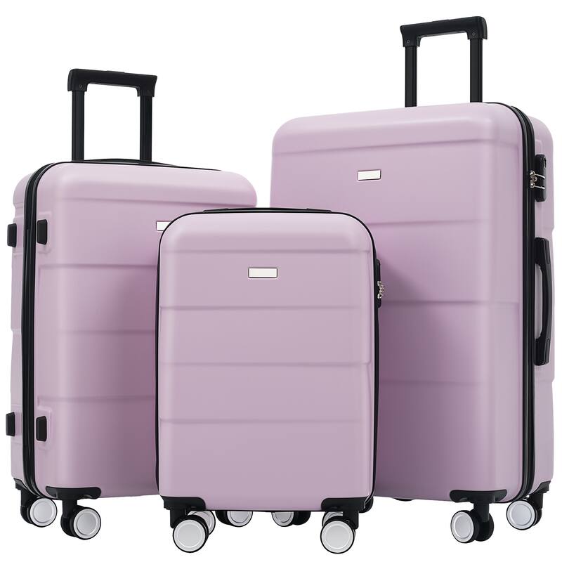 3-Piece, Modern Luggage Sets, Hard-Shell Luggage with Silicone Handles and Combination Lock, for Boarding Travel, Pink Purple - Pink