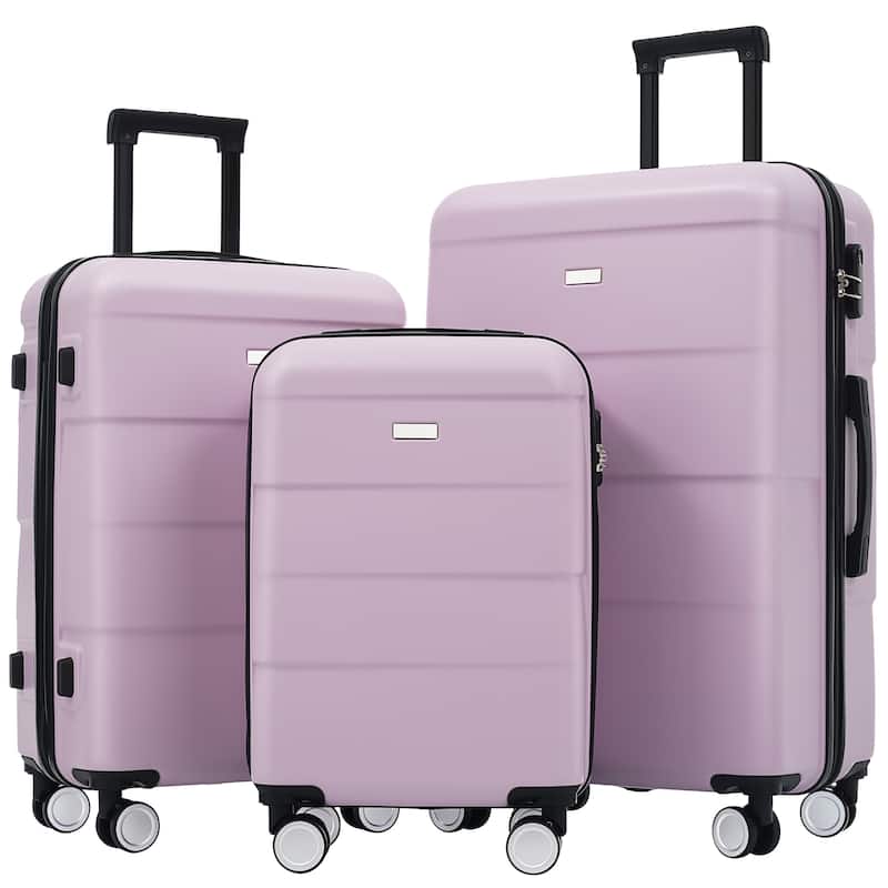 Hardshell Luggage Sets 3 Piece Double Spinner Wheels Suitcase with Handle Password Lock, Lightweight 20"+24"+28" Luggages - Pink Purple