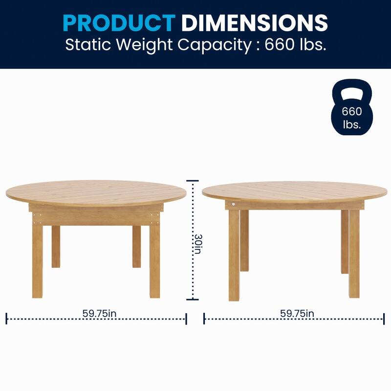 60" Round Antique Rustic Solid Pine Folding Farm Dining Table - 59.75"W x 59.75"D x 30"H