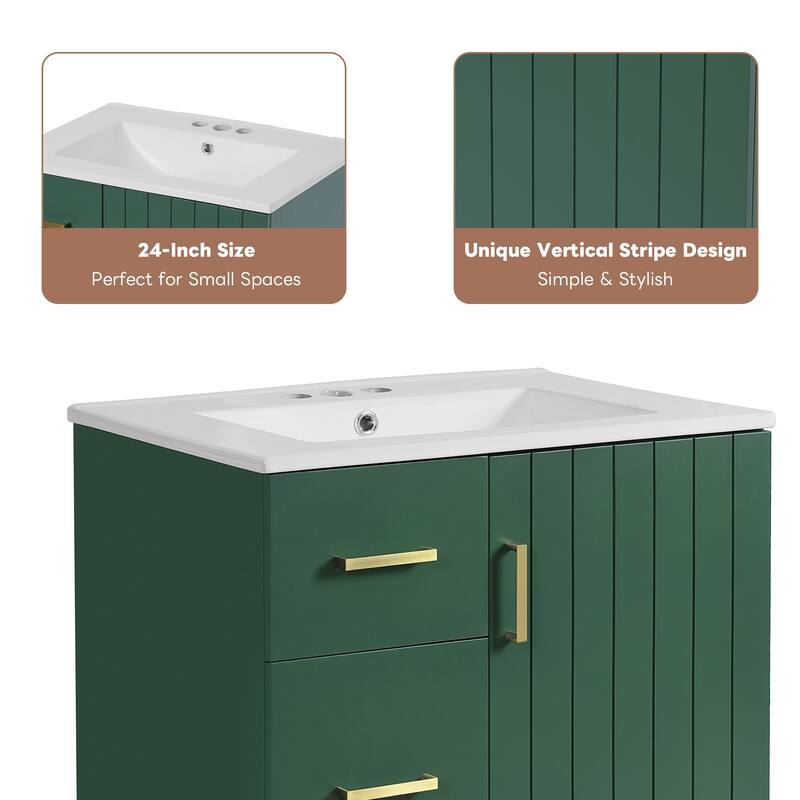 GDFStudio - Elmbrook Modern Bathroom Vanity with Ceramic Sink and 2 Storage Drawers & Soft-Closing Door - 24'W