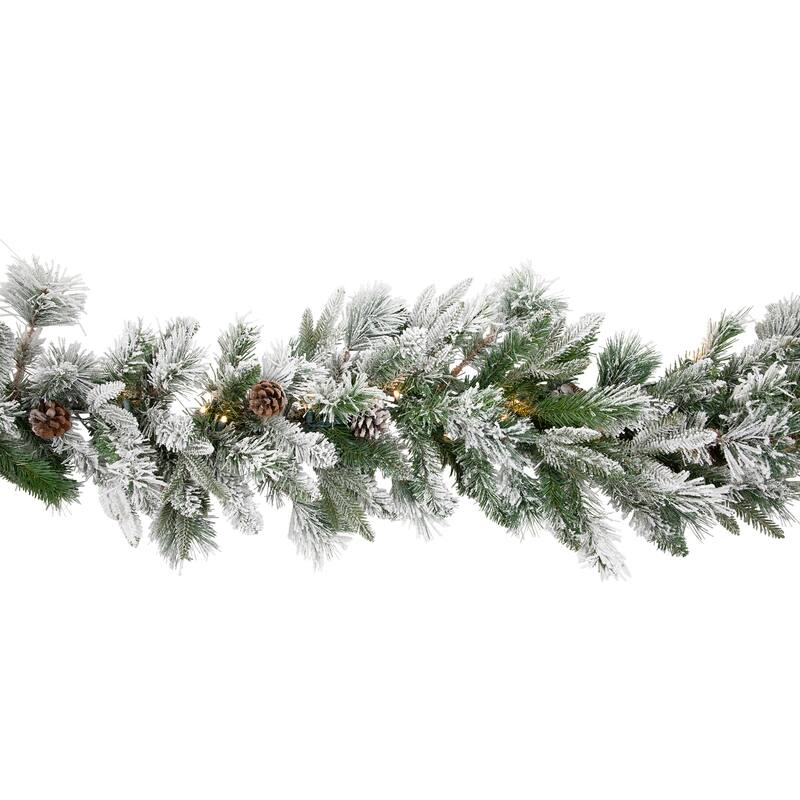 9'x14" Mixed Rosemary Emerald Pine Artificial Garland Clear LED