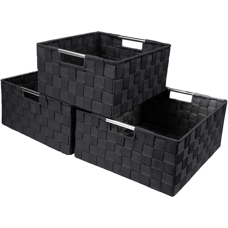 Double Woven Basket Bin Set (3 Pack) - 12.50'' x 12.50'' x 6'' - Black