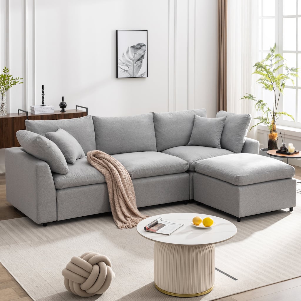 Anmytek 104" Modern 4-Seat L-Shaped Sectional Sofa with Movable Ottoman