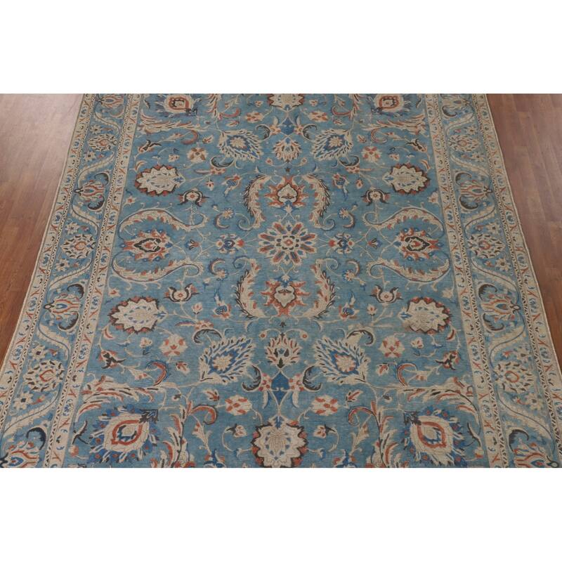Over Dyed Blue Tabriz Persian Antique Area Rug Handmade Wool Carpet - 9'2"x 12'6"