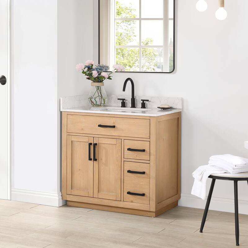 Altair Gavino Bath Vanity with Grain White Composite Stone Top, no Mirror