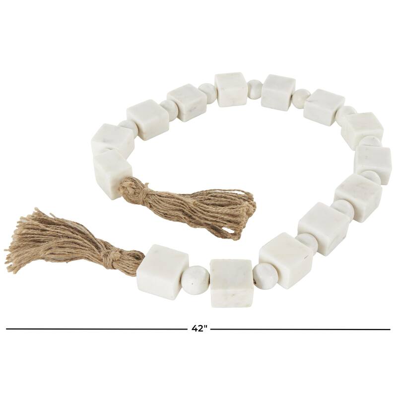 Marble Handmade Square Garland with Tassel with Knotted Brown Jute - White - Roche River Decor